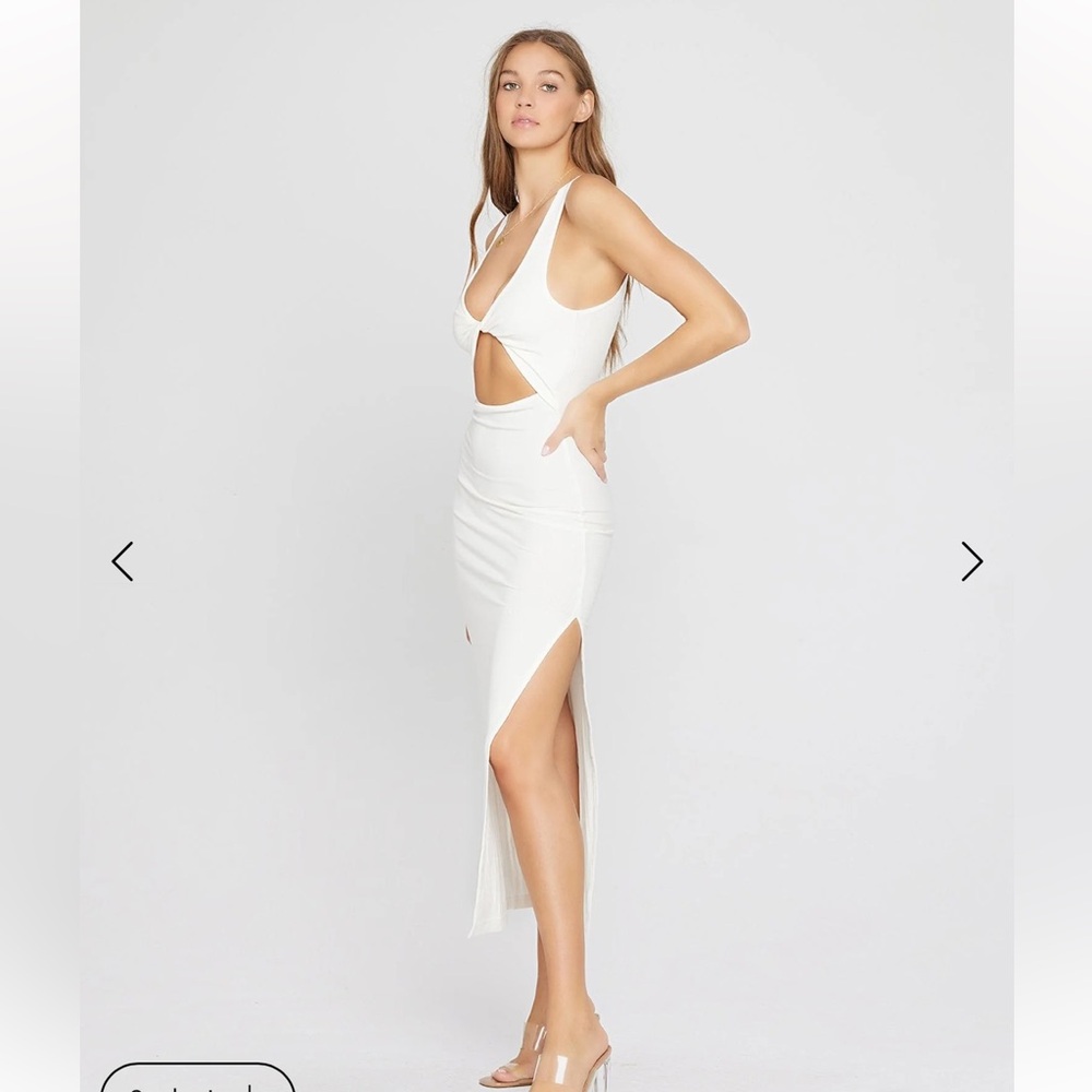 LSPACE White Cutout Midi Dress M Ribbed Bodycon Sleeveless Summer Resort - Picture 3 of 8